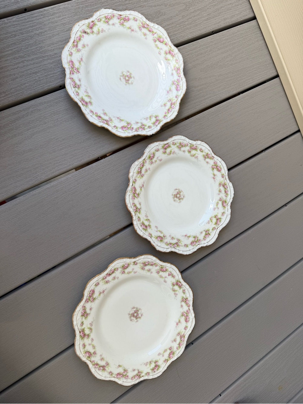 A. Lanternier Limoges France Pink Rose Gold Dinner Plates Set of 3